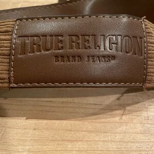 True Religion Unisex wide Corduroy Leather Horseshoe Belt western XXL